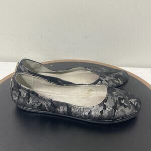 French Sole‎ FS/NY Ballet Flats Women 8.5 Black Camo Metallic Leather Italy
